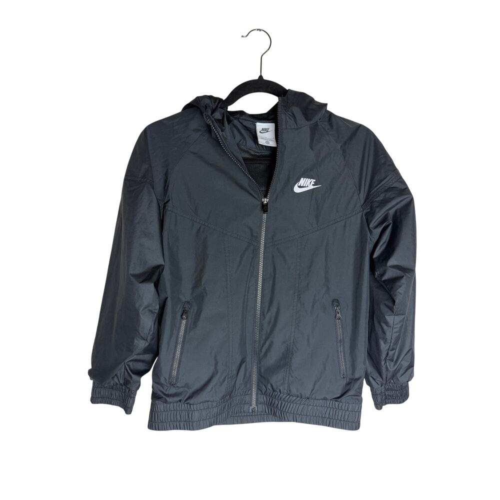 Nike Black Hooded Windbreaker Jacket Women’s Large Full Zip Swoosh